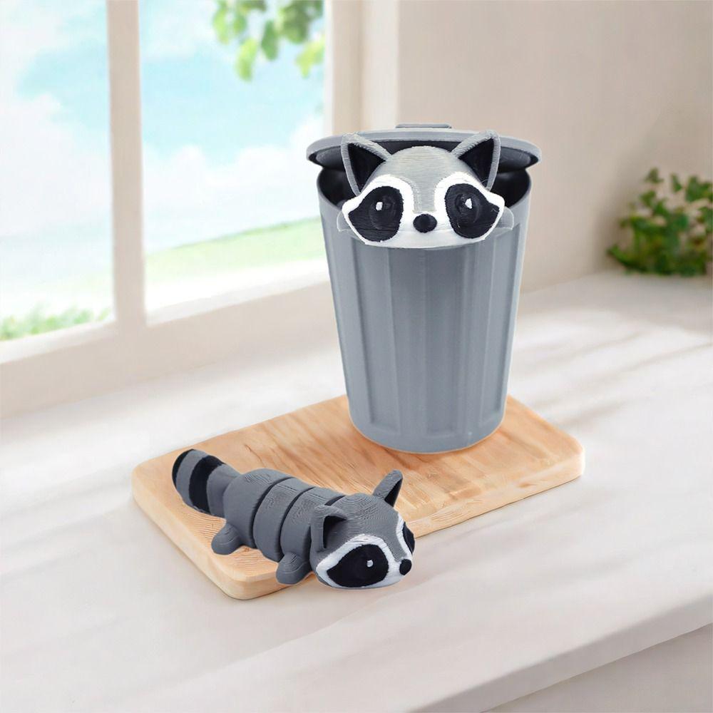 Joints Movable Raccoon Bucket Ornaments 3D Printed Articulated Raccoon Toy  For Children's Toys