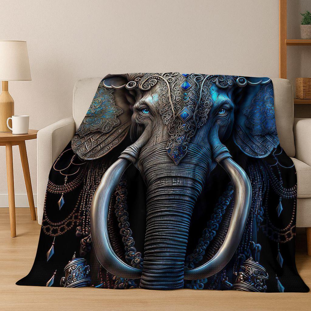 26 Style Wisdom Elephant Cartoon Flannel Blanket,Cozy Soft Throw Blanket for Home Bedroom Bed Sofa Picnic Office Cover Gift Kids