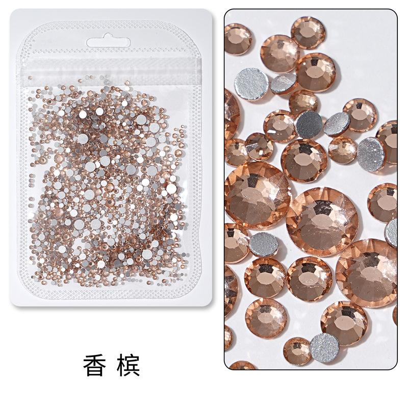 1440 buc, Un pachet întreg de manichiuri colorate, Diamante cu fund plat, Burghie din sticlă de cristal nu pot cădea de pe fund, Bijuterii cu diamante rotunde cu dimensiuni mixte.