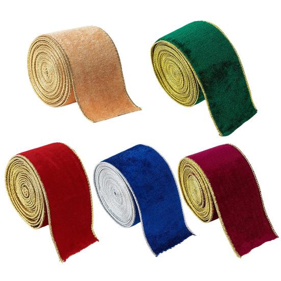 Materiál na výrobu mašlí DIY Sametová vánoční stuha, 2,5 x 78 palců Kordová stuha se zlatými okraji Pro svazování dárkových krabic, Balení, Výrobu, Řemesla,