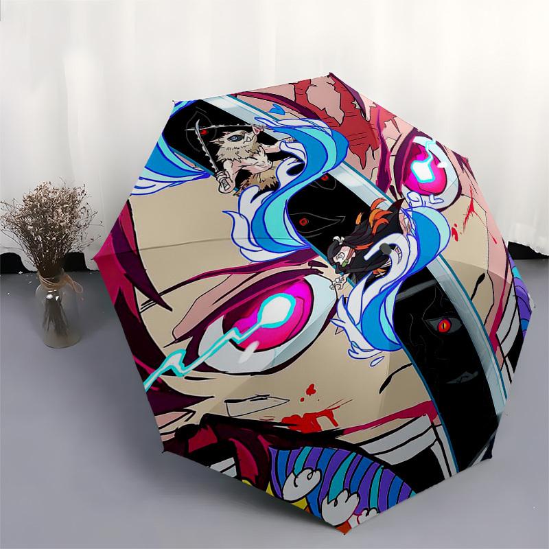 1pc Nezuko Demon Slayer Outdoor Umbrella - Automatic Opening/Closing, Portable 3-Fold Design with 8-Bone Iron Frame - Perfect Gift for Fans, Travelers