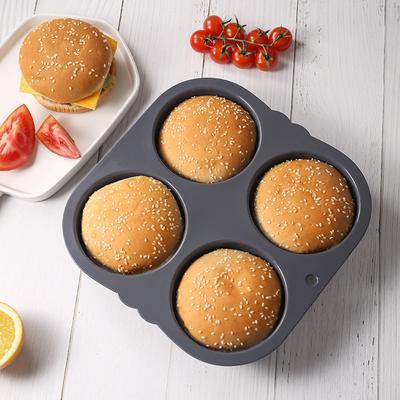 Food Grade, 4-hole, Silicone Hamburger Bread Mold, Baking Tray, Hamburger Mold, Home Oven Mold, Air Fryer Baking Tool
