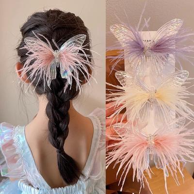 Children's Transparent Butterfly Hair Clip Princess 3D Feather Hair Clip Girl Cute Home Hair Accessories Baby Headwear