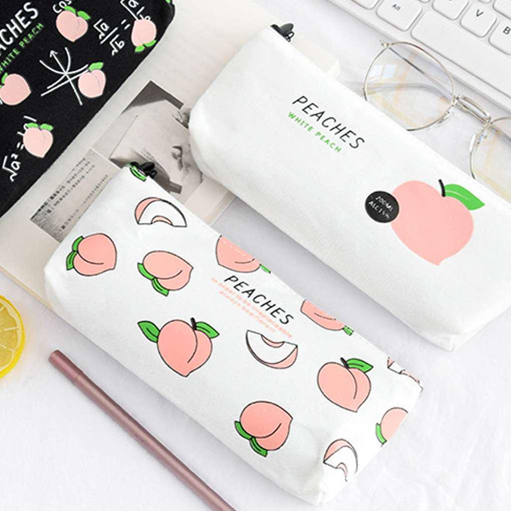 Fruit Printed Zipper Pencil Bag Students Pen Cases Stationery Office Supplies