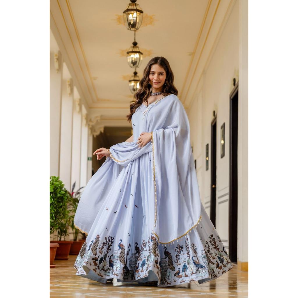 Bellissimo completo Anarkali Paksiatni Abito da Festa Matrimonio con Set Dupatta Abito