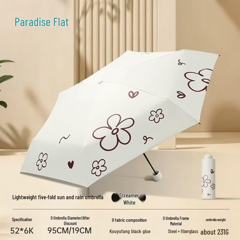 Paradise Compact Five-Fold UV Sun/Rain Umbrella