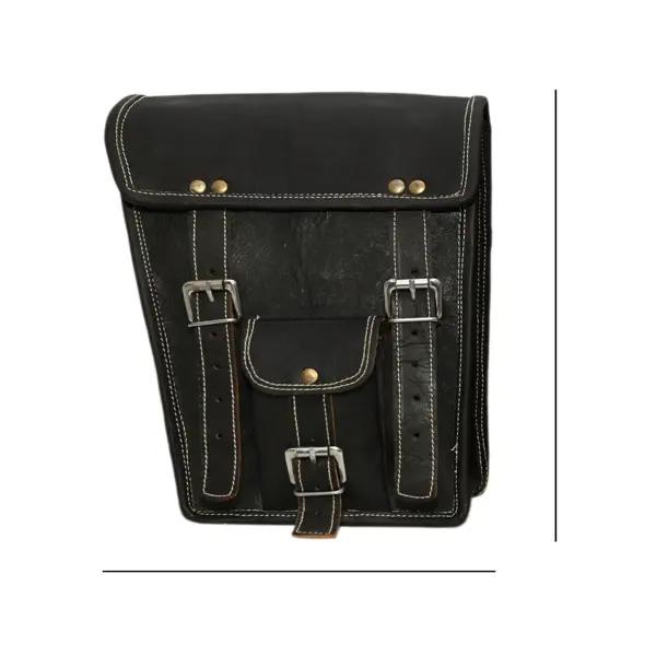 Handmade Black Goat Leather Motorcycle Saddlebags - Vintage Biker Panniers (Set of 2)