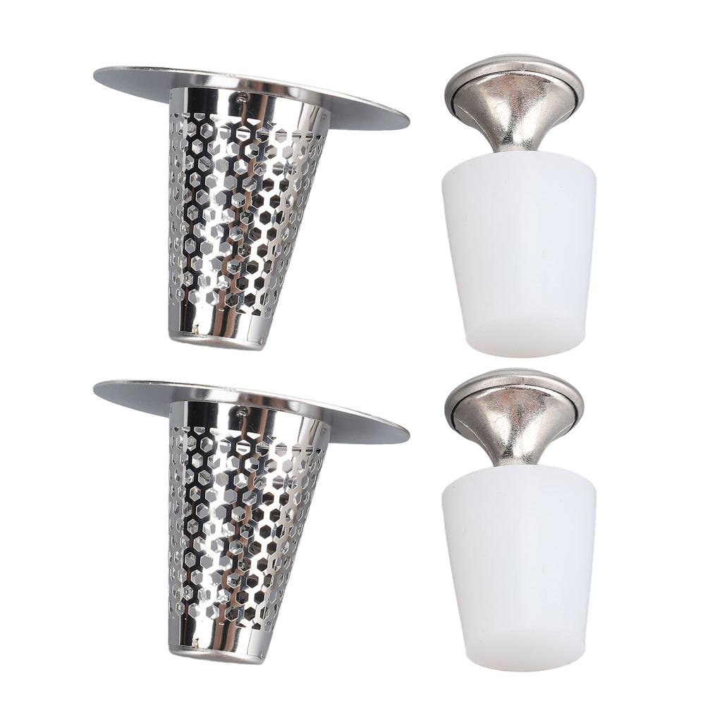2 Pcs Bathroom Sink Drain Strainers with Silicone Plug Stainless Steel Anti Clogging Bathroom Sink Hair Catchers for