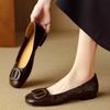 New Versatile Thick Heel Metal Buckle Flats 2025 Mary Jane Leather Round Toe Women's Flat Shoes Soft Soled Women Shoes