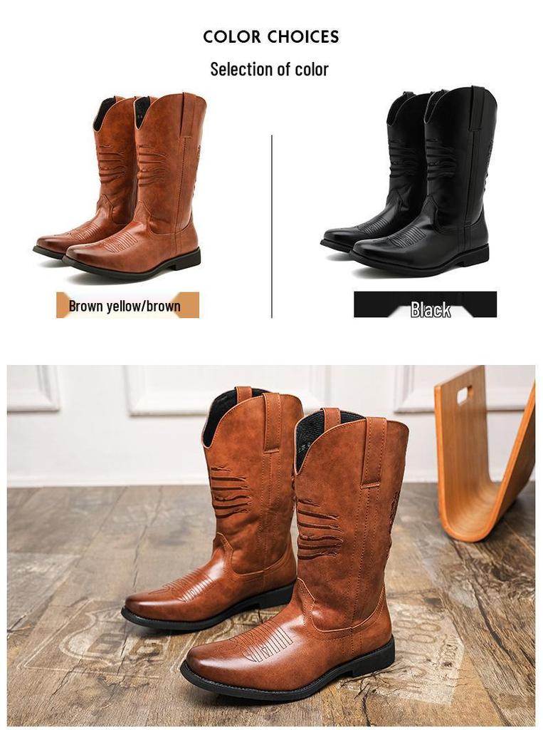 European & American Style Men's Western Leather Knight Boots, Large Size 46