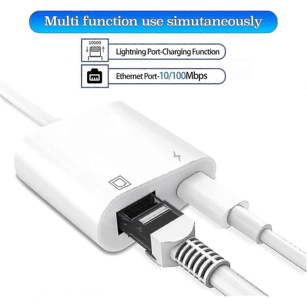 Lightning zu Ethernet Adapter, [kompatibel mit Apple Mfi-zertifiziert] 2-in-1 RJ45 Ethernet LAN Netzwerkadapter mit Ladeanschluss, Plug and Play, Unterstützung