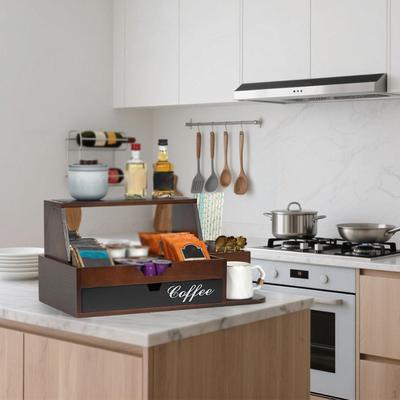 Arbeitsplatten-Kaffeestation Organizer Pod-Halter Vielseitig Braun mit Fachaufbewahrung