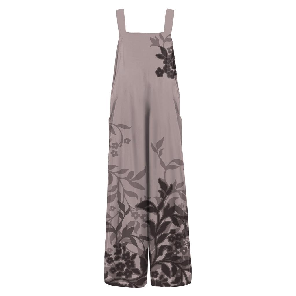 Women's Casual Jumpsuit Sleeveless Floral Print Cotton Jumpsuit