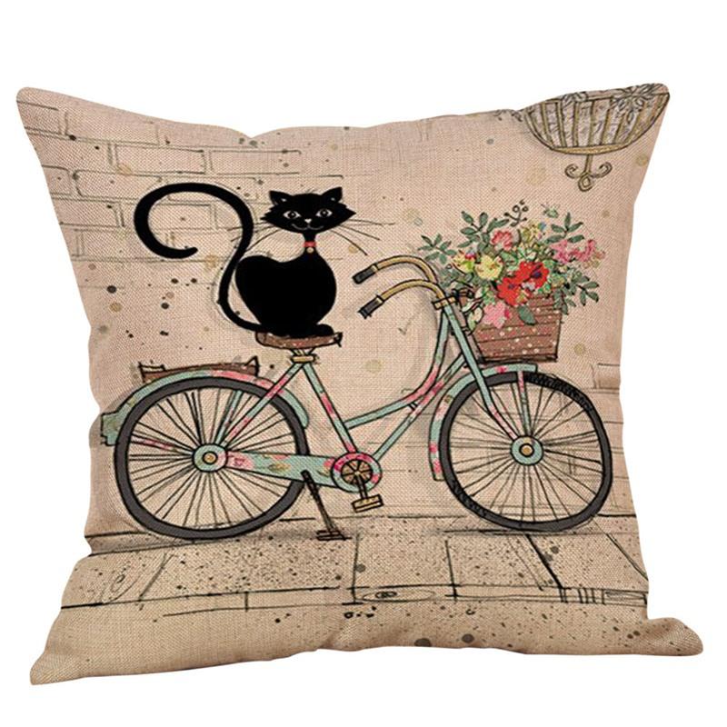 Bicycle Pattern Digital Print Pillowcase Linen Throw Cushion Cover