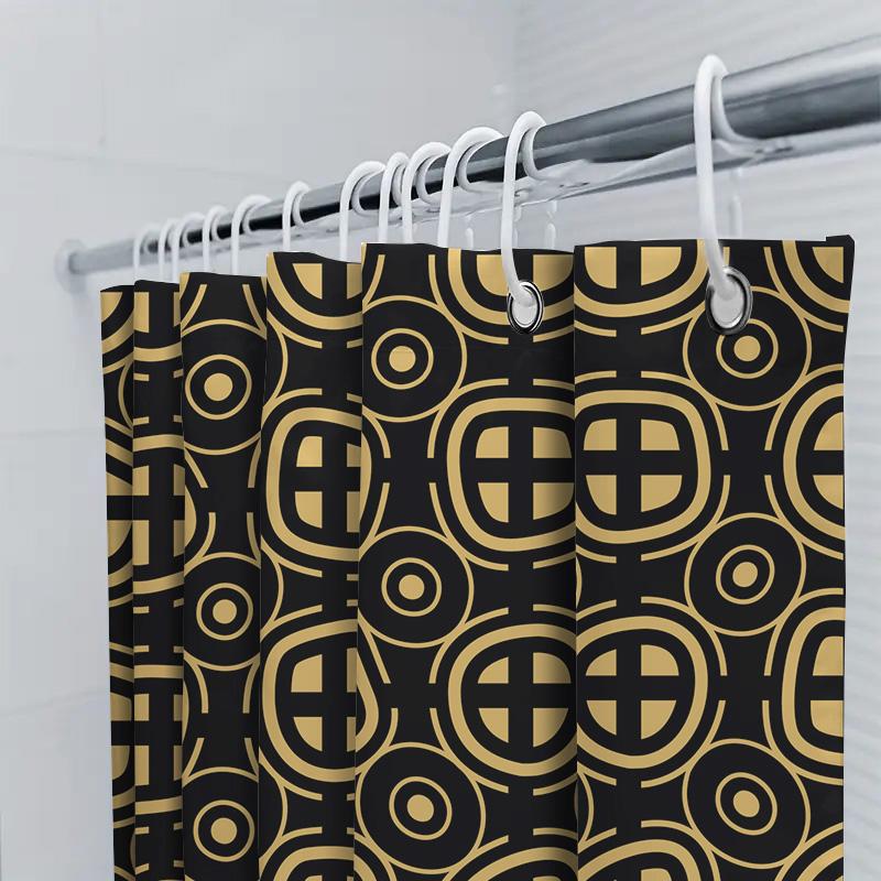 Gold Black Bath Shower Curtain Decorative Print Waterproof Home Bathroom