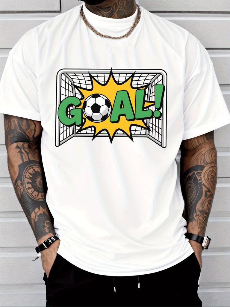 Unisexs Trendy Summer Crew Neck Tee Colorful Goal Football Burst Graphic Soft Breathable Casual Short Sleeve Loose Fit Sport Top