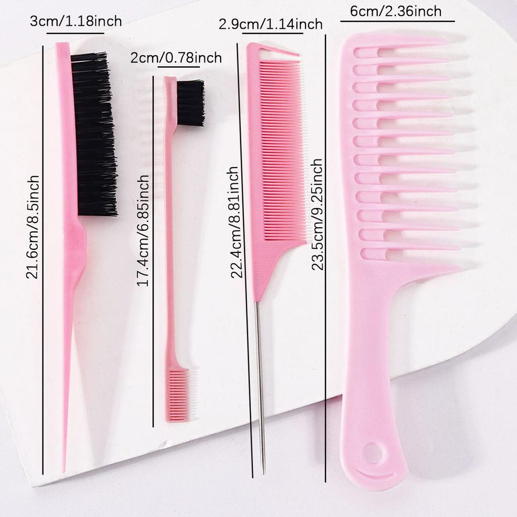 4pcs/set hair comb combination, large wide toothed comb, Rat-Tail Comb, edge controlled hair brush,Special for real hair wigs