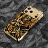 Luxury Black & Gold Rose mobile phones Glass phone case for iphone 17 pro max cover for iPhone 17 16 15 14 13 12 11pm Pro Plus