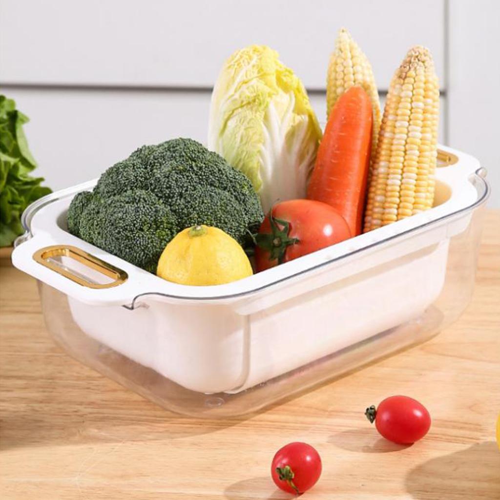 Extendable Over Sink Colander Double Layers Retractable Drainer Basket for Home Kitchen