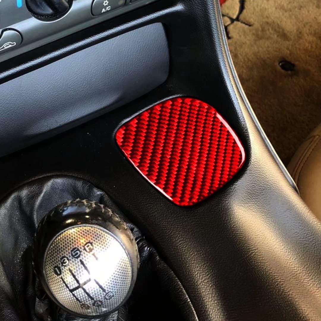 

Real Carbon Fiber Car Accessories Gear Shift Central Console with Traction Control Set Cover Trim Compatible with Chevrolet Corvette C5 1998-2004 Red Cup Holder