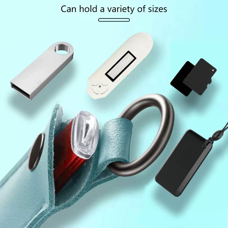 USB Flash Drive Holder Case Microfiber Leather Protective Cover With Metal Snap Closure
