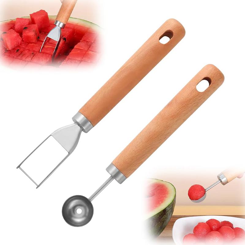 Stainless Steel Watermelon Cutter And Fruit Slicer Tool - 3-In-1 Melon Baller Fruit Carving Knife & Scooper For Home Kitchen