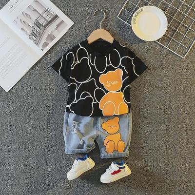 Ensemble deux pièces pour enfants été 2023: T-shirt à col rond pour garçon et manches courtes pour fille, style coréen