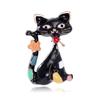 Chinese Cat Enamel Brooch Pin for Women with Abstract Art Cute Kitten Animal Style Lapel Badge Gift for Clothes Bags