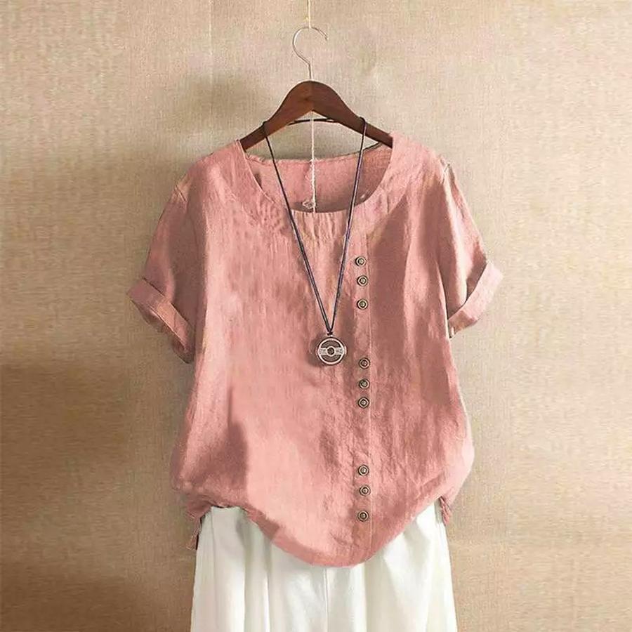 Women's Cotton Linen Casual Loose Fit Pure Cotton T-Shirt