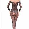 Zebra Stripes Fishnet Crotchless Sheer Bodystocking Full Body Pantyhose  Transparent Long-Sleeve Open Crotch  Tights Stocking