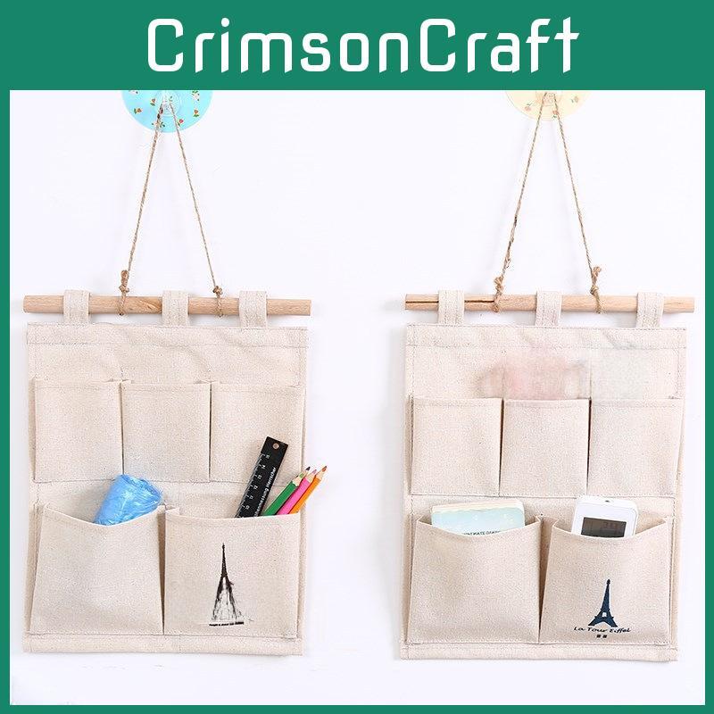 Linen Cotton Fabric Storage Hanging Pouch Door Wall Bedroom Wardrobe Waterproof