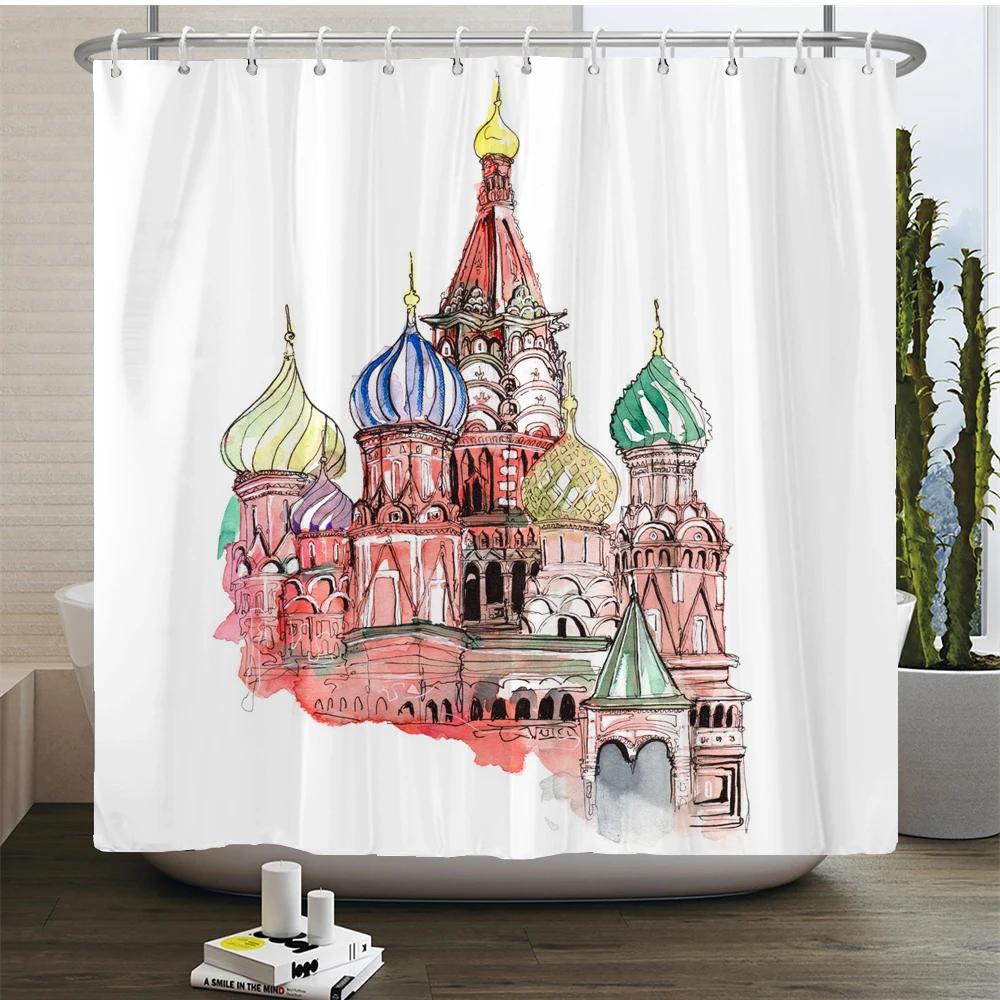 

Art Line Drawing Scenery Shower Curtain Waterproof Polyester Bathroom Curtain Room Decor Bathtub Curtain Textured With Hooks W60H190(CM)-1 Pcs