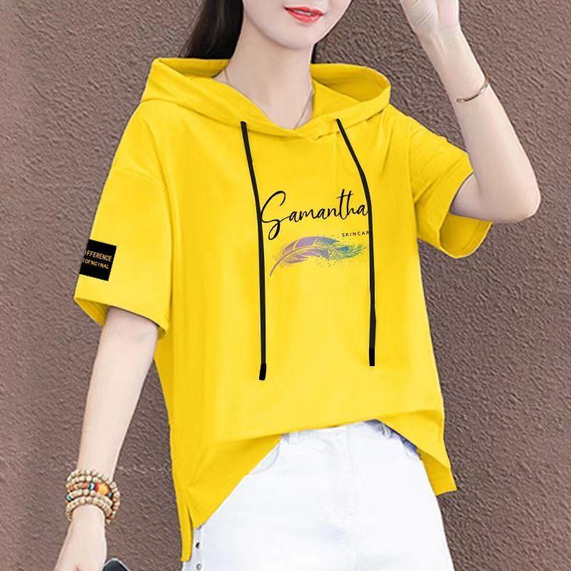 Women's Cotton Cartoon Hooded T-Shirt - Summer Fashion Short-Sleeved Loose-Fit Top