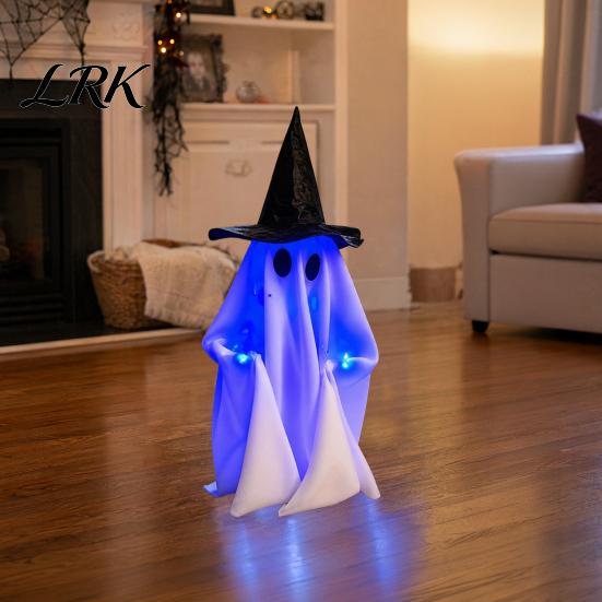 Light Up Ghost Decoration Halloween Walking with Sound, Witch Hat Animated Fantasy Ornament Prop, Talking Haunted House Decor for Party Night