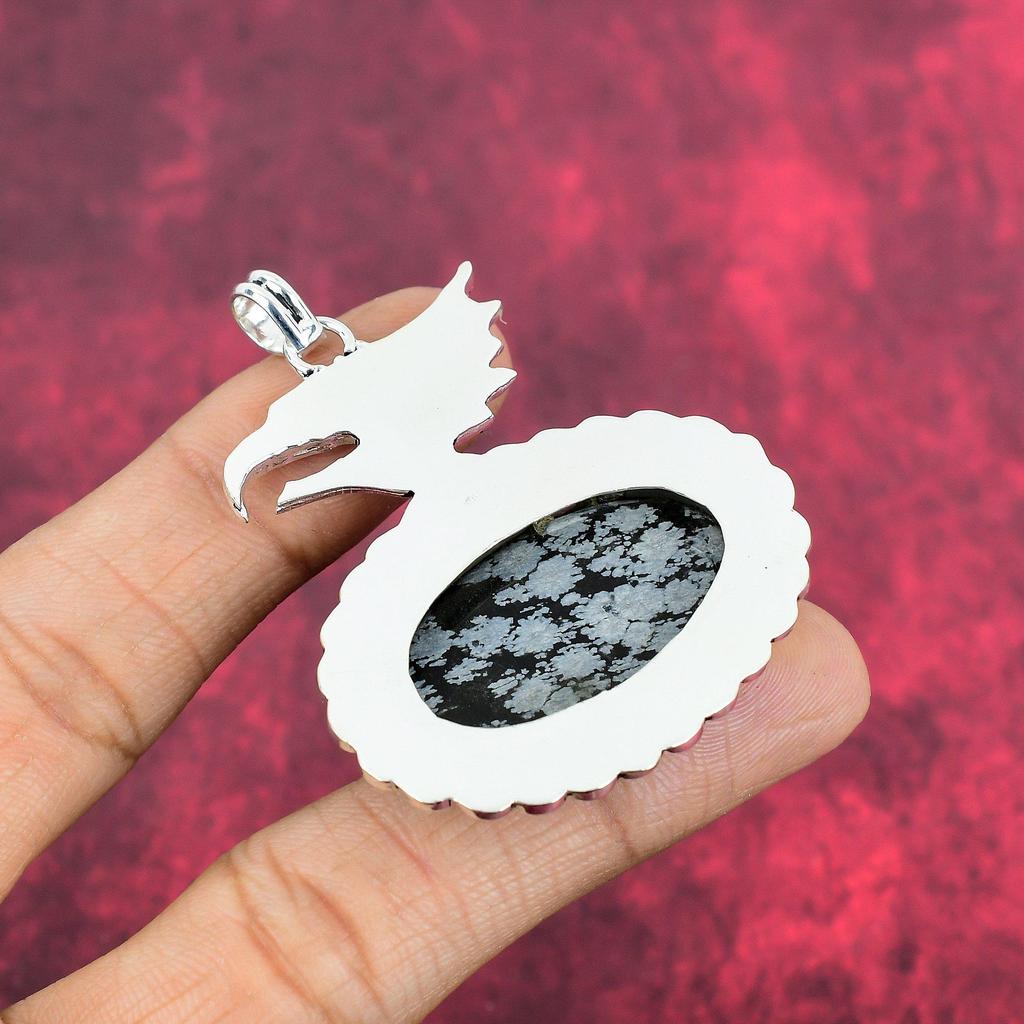 Snowflake Obsidian Pendant, 925 Solid Sterling Silver Gemstone Handmade Dainty Jewelry Pendant, For Her