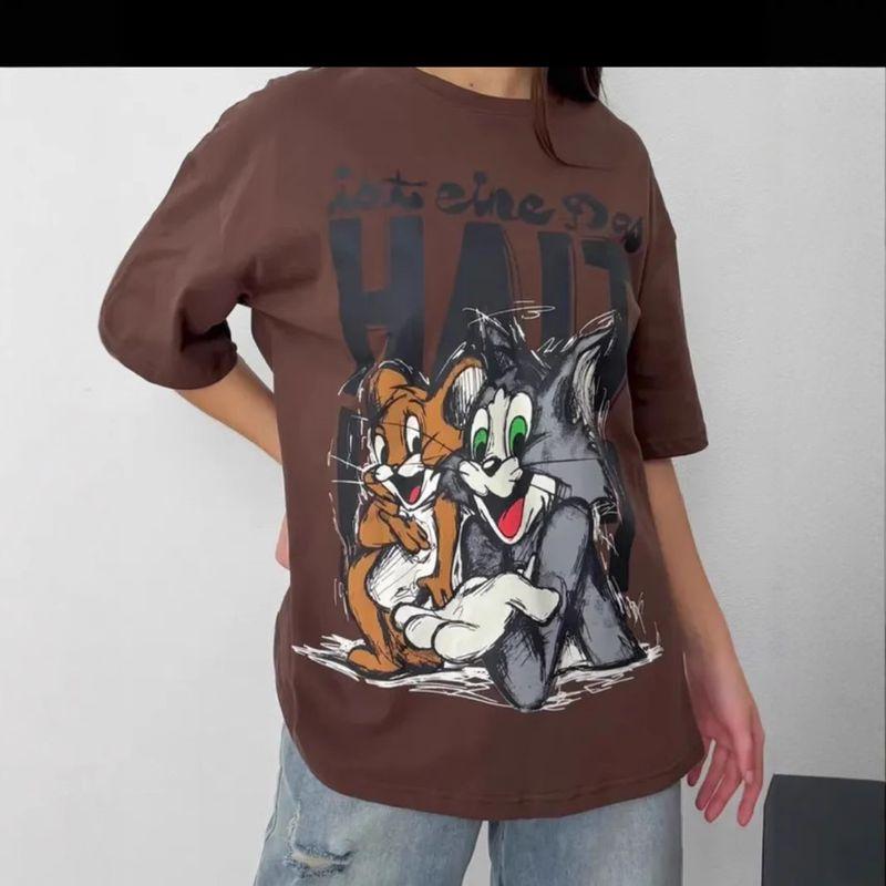 Fashion Wind New Arrival Print Casual Loose Short Sleeves Cotton T-shirt Loose Printed Cotton T-shirt