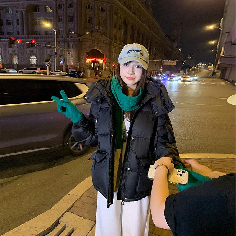 

Зимняя новая куртка с хлопковой набивкой, короткая, корейская версия, утолщенное нишевое пальто с капюшоном, куртка с хлопковой набивкой. XL чёрный