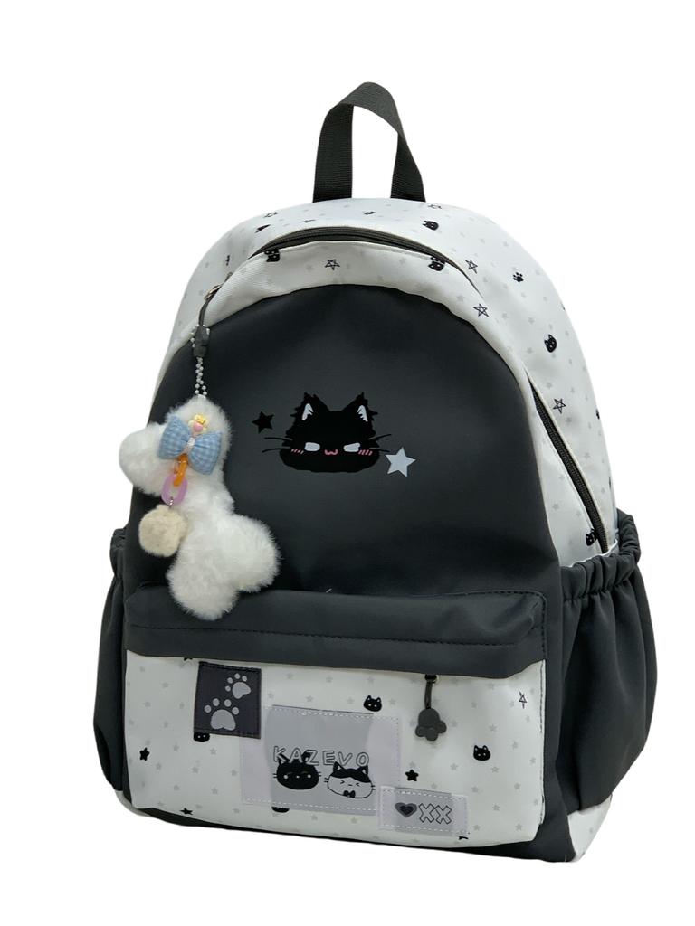 Schoolbag New Cat Backpack High Value Cartoon Casual Backpack Stylish and Simple Junior High School Large Capacity Commuting Schoolbag