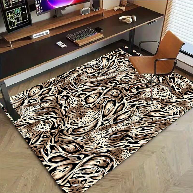 1PC Leopard Print Tiger Skin Non-Slip Floor Carpet Compatible for Office&Living Room&Bedroom&Dining Room - Flat- Soft & Pattern, Vibrant Colors-W302