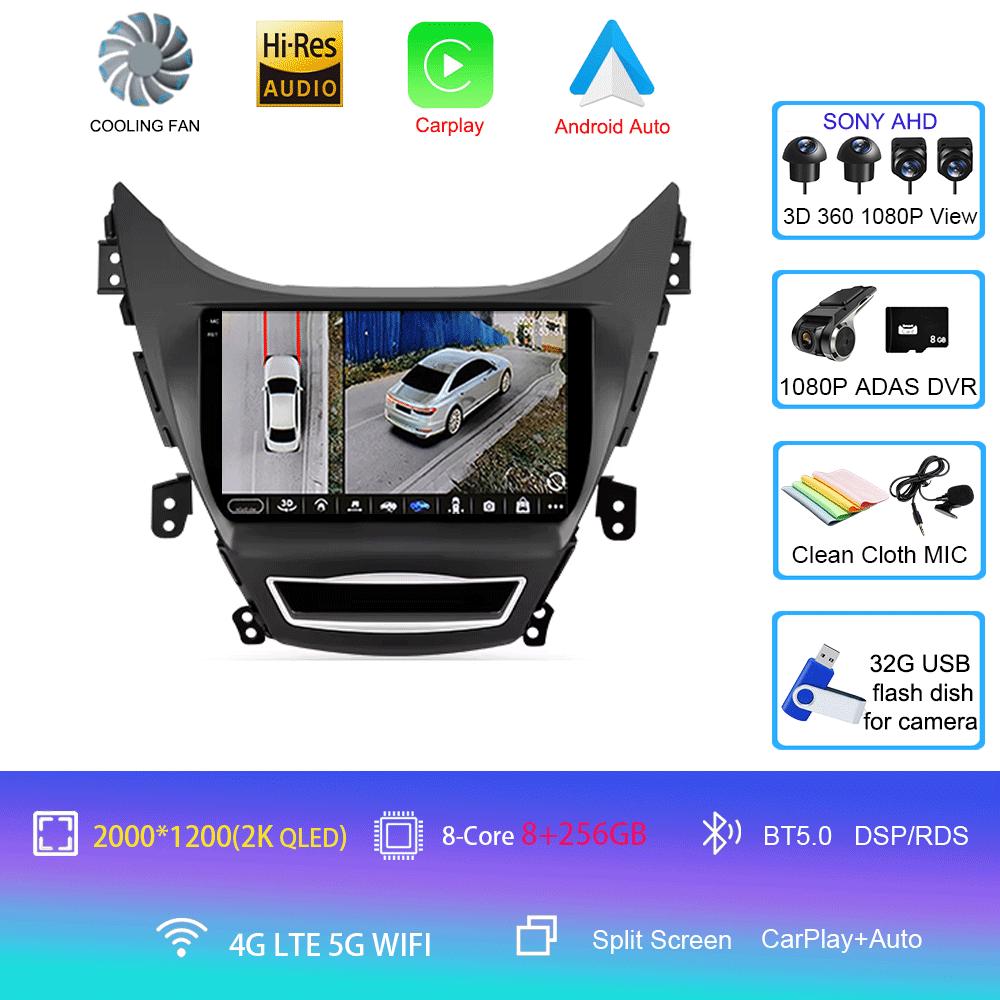 Car Radio Android 14 Carplay Auto For Hyundai Elantra I35 2011 2012 2013 2014 2015 2016 Multimedia Player WIFI+4G BT 2Din Stereo