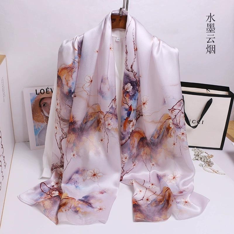 Chinese Ethnic Flower Style 100% Silk Scarves Shawls Long Silk Scarf 170*52Cm