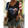 2025 New Star Print Women's T-Shirt Plus Size Top America Flag Summer Women's Trendy Clothing Short Sleeve Shirt V-Neck Blouse