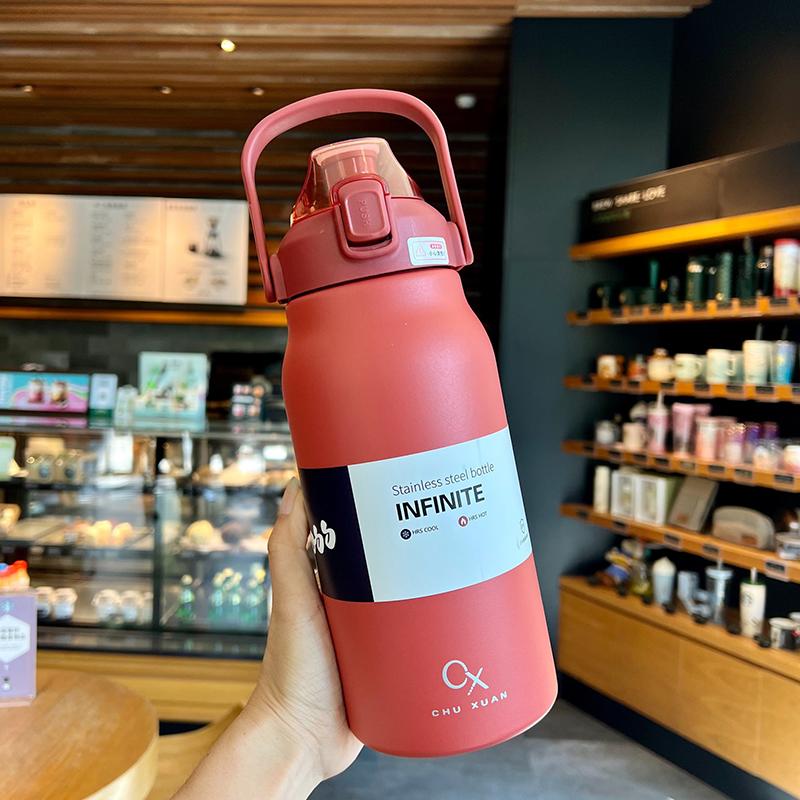 

Portable 316 Stainless Steel Thermos Bottle Large Capacity Vacuum Insulated Cup with Straw for Outdoor Sports Fitness 1.3L