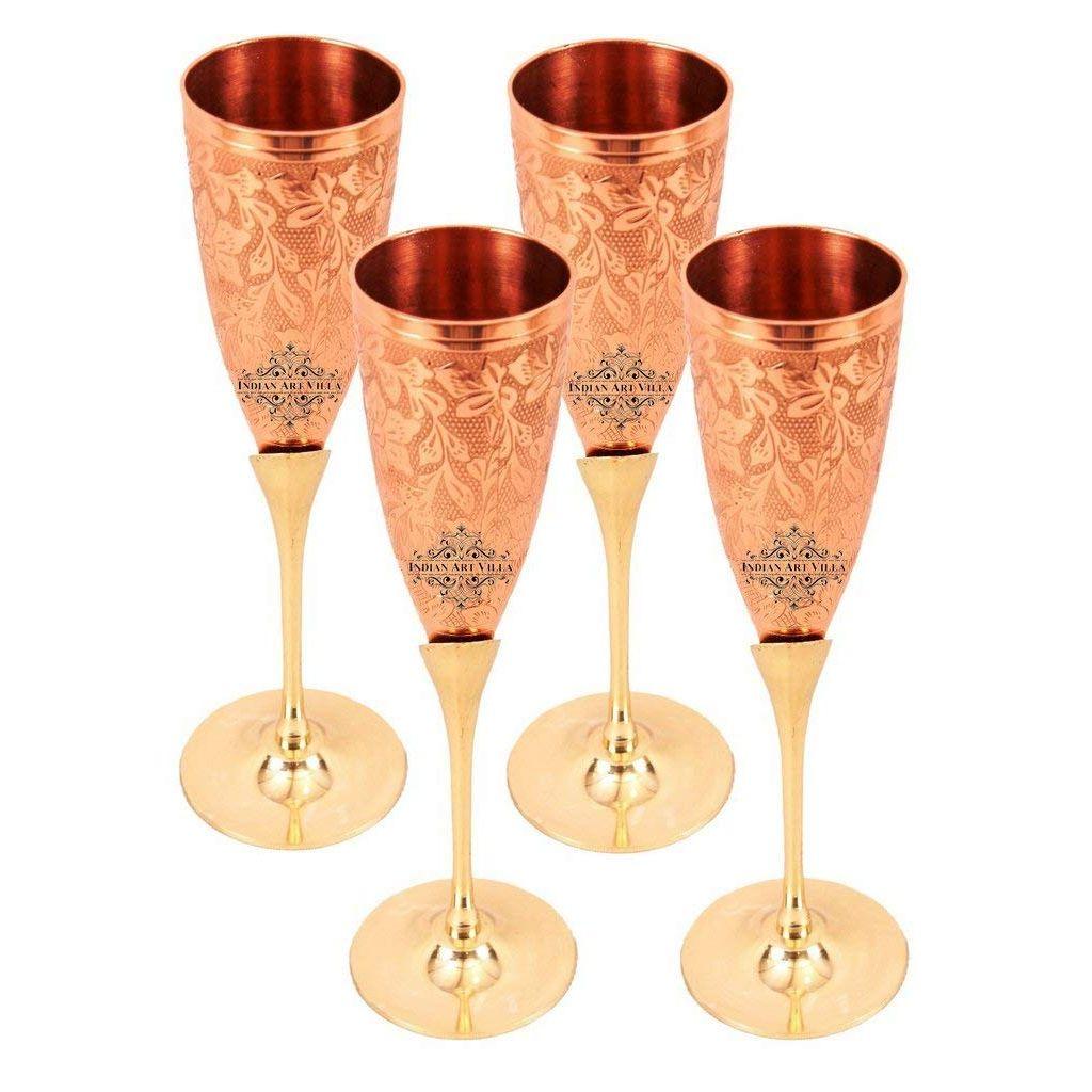 Embossed Goblet Design Copper Brass Flute Champagne Glass, Barware