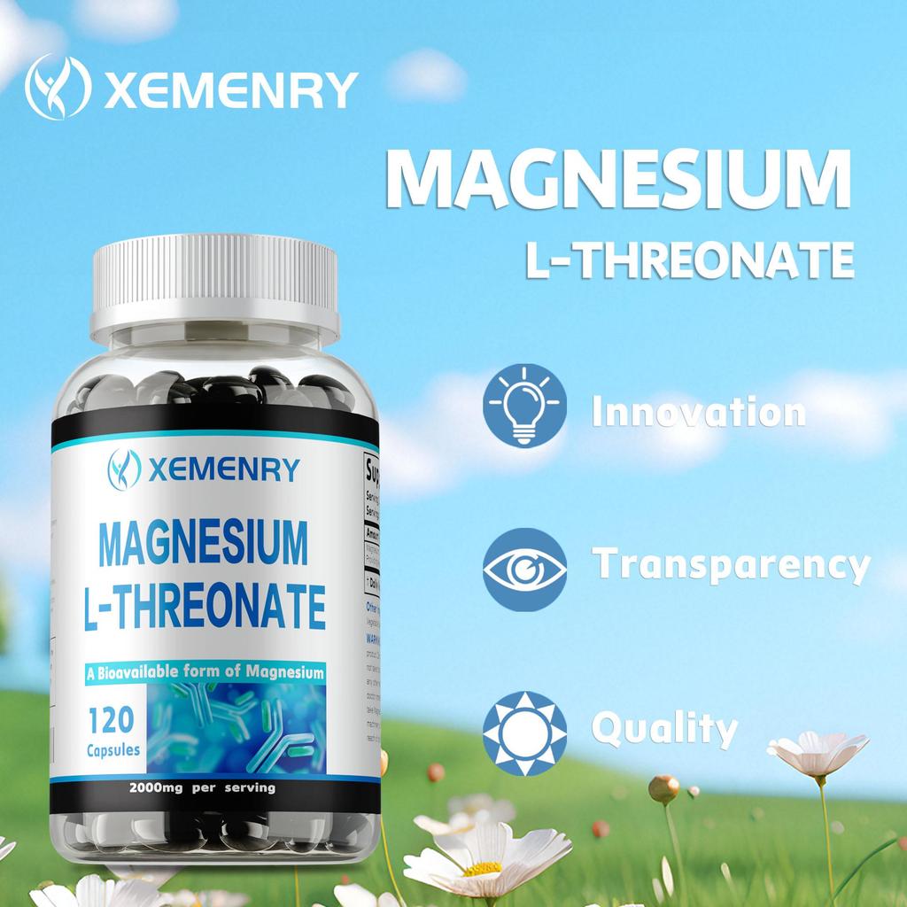 L-Magnesium Threonate Dietary Supplement, helps with sleep, relaxation, and promotes brain and heart health – 120 capsules