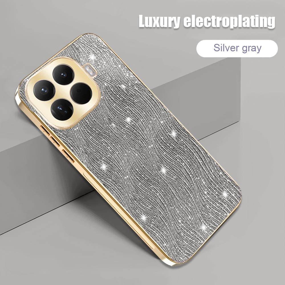 Luxusný trblietavý vlnitý PU kožený kryt na telefón pre Xiaomi 17T Pro 17 Pro 15T Pro Galvanizovaný mäkký rám Nárazuvzdorný ochranný kryt Xiaomi 17T Pro sivej farby