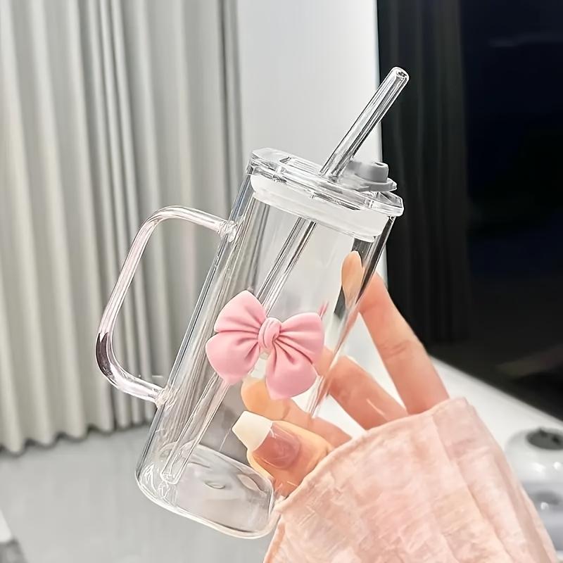 6-teiliges Set quadratischer Becher mit Schleife, 14oz Hitzebeständiges Borosilikatglas, Niedliches Schleifendesign, Perfekt für Kaffee & Saft