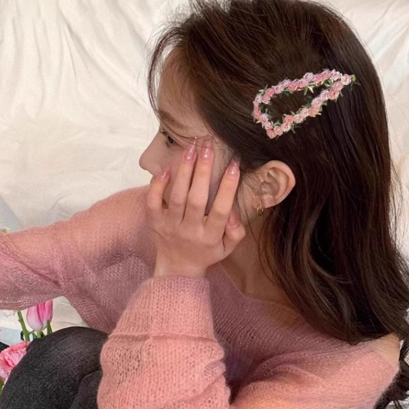 Rosa Bestickte Blume Haarnadel Für Mädchen Haarspangen Liebe Haarnadel Süße Haarnadel Kinder Gebrochenes Haar Pony Seite Haaraccessoire