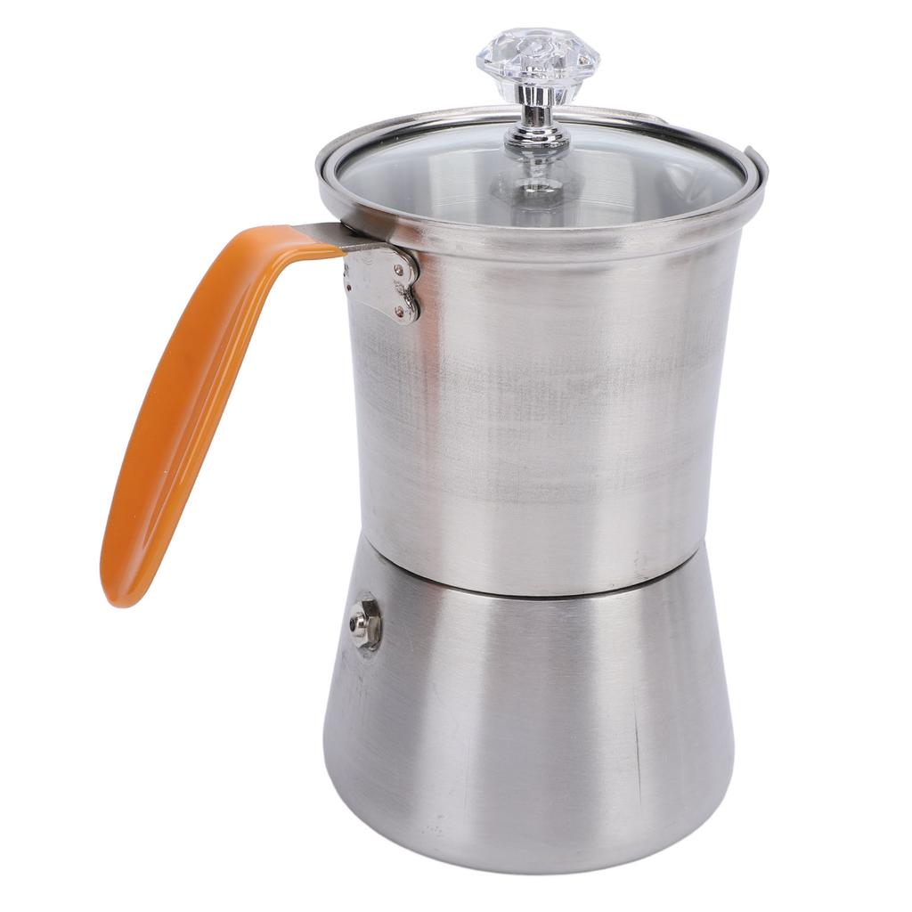 Tragbare Kaffeekanne aus Edelstahl zum Aufgießen mit Glasdeckel und hitzebeständigem Griff für italienischen Kaffee, Milch, Tee 160 ml