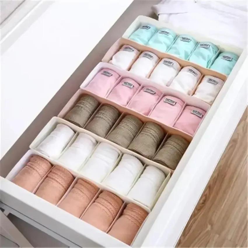 1/2pcs 5 Grid Underwear & Sock Organizer Box, Stackable Drawer Divider, Clear Plastic Storage for Closet, Saves Space